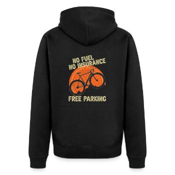 Fahrrad - kostenlos parken - Unisex Premium Bio Zip Hoodie - Schwarz - Hinten - Nico (187cm)