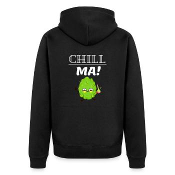 Chill Ma Lustiges Stonerdesign mit süßem Bud - Unisex Premium Bio Zip Hoodie - Schwarz - Hinten - Nico (187cm)