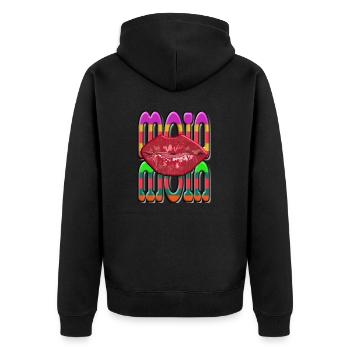 Moin Moin mit Kussmund zum Früstück - Unisex Premium Bio Zip Hoodie - Schwarz - Hinten - Nico (187cm)