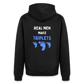 Real men make triplets funny with blue baby feet - Unisex Premium Organic Zip Hoodie - black - Back - Nico (187cm)
