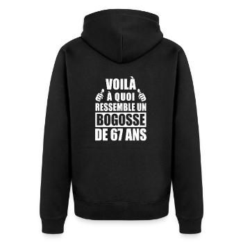bogosse de 67 ans / humour anniversaire 67 ans - Veste à capuche bio Premium Unisexe - noir - Dos - Nico (187cm)