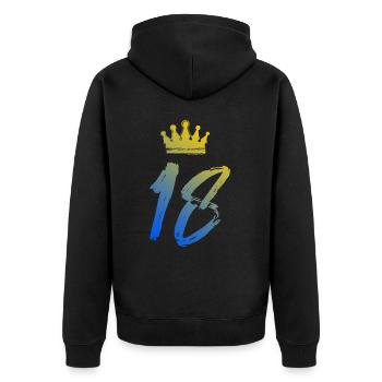 18 Zahl Krone - Unisex Premium Bio Zip Hoodie - Schwarz - Hinten - Nico (187cm)