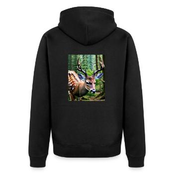 Cooles Comic-Porträt eines wilden Damhirsches majestätisch - Unisex Premium Bio Zip Hoodie - Schwarz - Hinten - Nico (187cm)