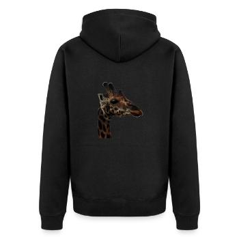 Porträt einer Giraffe - Unisex Premium Bio Zip Hoodie - Schwarz - Hinten - Nico (187cm)