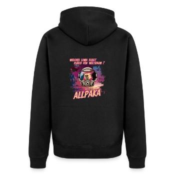 Lustiges Alpaka Lama Weltraum Spruch Comic - Unisex Premium Bio Zip Hoodie - Schwarz - Hinten - Nico (187cm)