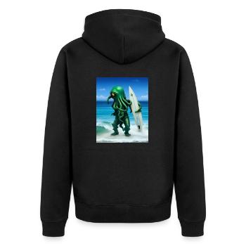 Surfing Octopus - Unisex Premium Bio Zip Hoodie - Schwarz - Hinten - Nico (187cm)
