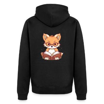 Süßer Fuchs liest ein Buch - Unisex Premium Bio Zip Hoodie - Schwarz - Hinten - Nico (187cm)
