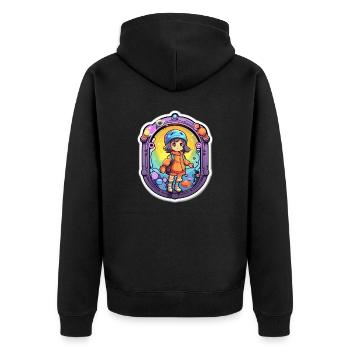 Cute Cartoon Dimension Traveler - Unisex Premium Bio Zip Hoodie - Schwarz - Hinten - Nico (187cm)