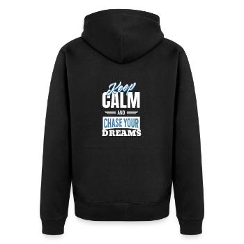 Bewahren Sie Ruhe und verfolgen Sie Ihre Träume - Unisex Premium Bio Zip Hoodie - Schwarz - Hinten - Nico (187cm)