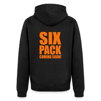 Fitness Spruch Sixpack coming soon Witz Sport - Unisex Premium Bio Zip Hoodie - Schwarz - Hinten - Nico (187cm)