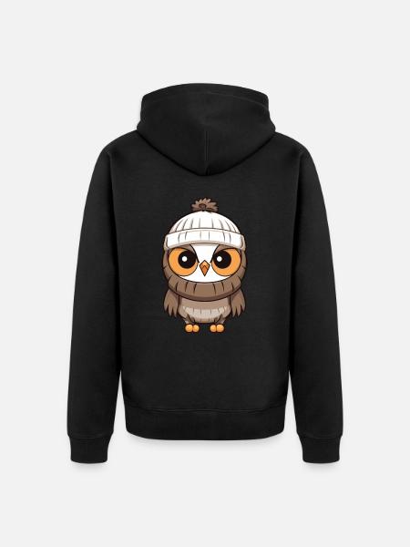 Eule Winter Comic - Unisex Premium Bio Zip Hoodie - Schwarz