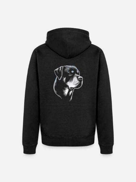Rottweiler, dog head, drawing silver - Unisex Premium Organic Zip Hoodie - black