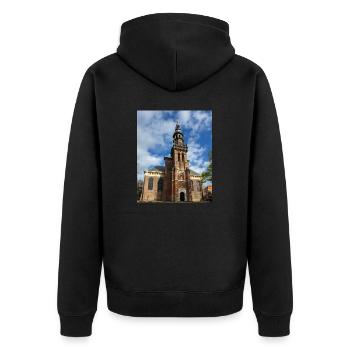 Nieuwe Kerk in Haarlem, Niederlande (Nederland) - Unisex Premium Bio Zip Hoodie - Schwarz - Hinten - Nico (187cm)