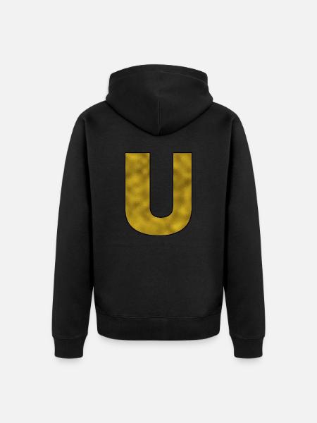 Letter U Gold - Unisex Premium Organic Zip Hoodie - black