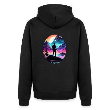 Angler Siluette / angeln / Fisch / See / Sport - Unisex Premium Bio Zip Hoodie - Schwarz - Hinten - Nico (187cm)