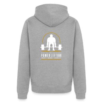 Powerlifting Deadlift - Rise to The Challenge - Unisex Premium Organic Zip Hoodie - heather grey - Back - Nico (187cm)