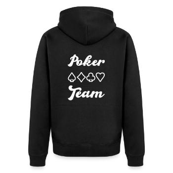 poker team - Unisex Premium Bio Zip Hoodie - Schwarz - Hinten - Nico (187cm)