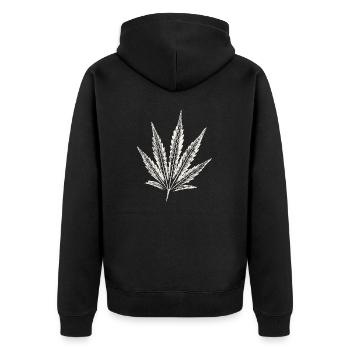 Cannabisblatt - WEISS - Unisex Premium Bio Zip Hoodie - Schwarz - Hinten - Nico (187cm)