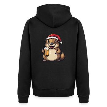 Biber Weihnachten Bier - Unisex Premium Bio Zip Hoodie - Schwarz - Hinten - Nico (187cm)