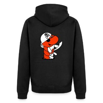 Raupe Loch Pirat Matrose Mütze Lustig Süß Comic - Unisex Premium Bio Zip Hoodie - Schwarz - Hinten - Nico (187cm)