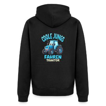 Coole Jungs fahren Traktor Trecker Junge - Unisex Premium Bio Zip Hoodie - Schwarz - Hinten - Nico (187cm)