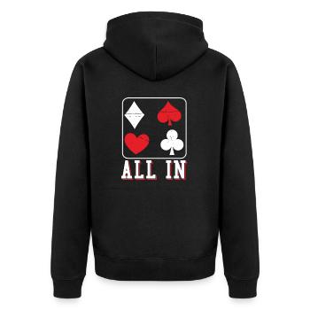 Poker All In Mit Karten-Symbole - Unisex Premium Bio Zip Hoodie - Schwarz - Hinten - Nico (187cm)