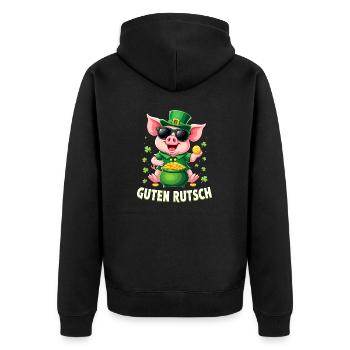 Guten Rutsch Silvester Neujahr Glücksschwein - Unisex Premium Bio Zip Hoodie - Schwarz - Hinten - Nico (187cm)