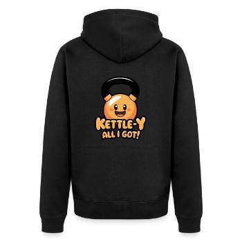Kettle-y Alles, was ich habe - Unisex Premium Bio Zip Hoodie - Schwarz - Hinten - Nico (187cm)