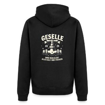 Azubi Ausbildung bestandene Gesellenprüfung 2025 - Unisex Premium Bio Zip Hoodie - Schwarz - Hinten - Nico (187cm)