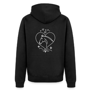 Pferdekopf Herz mit Herzen - Unisex Premium Bio Zip Hoodie - Schwarz - Hinten - Nico (187cm)