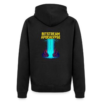 Bitstream Apokalypse - Unisex Premium Bio Zip Hoodie - Schwarz - Hinten - Nico (187cm)