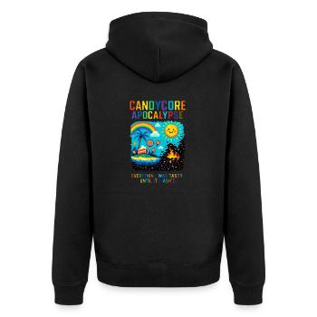 Candycore Apokalypse – Süß, bunt… und plötzlich - Unisex Premium Bio Zip Hoodie - Schwarz - Hinten - Nico (187cm)