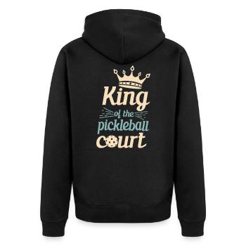 King Of The Pickleball Court Pickleball Player - Unisex Premium Bio Zip Hoodie - Schwarz - Hinten - Nico (187cm)