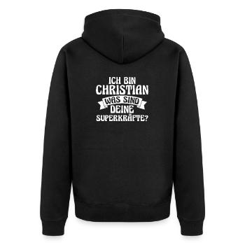 Vorname Chris Christian - Unisex Premium Bio Zip Hoodie - Schwarz - Hinten - Nico (187cm)