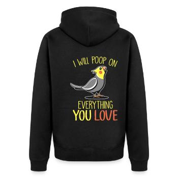 Nymphensittich - Unisex Premium Bio Zip Hoodie - Schwarz - Hinten - Nico (187cm)
