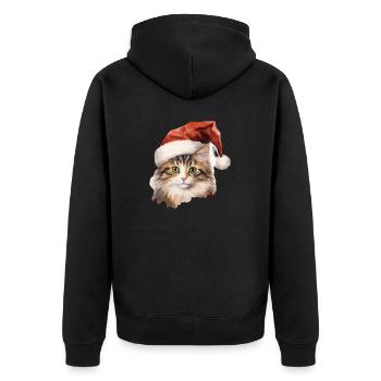 Chat avec un bonnet de Noel, t shirt, mug - Veste à capuche bio Premium Unisexe - noir - Dos - Nico (187cm)