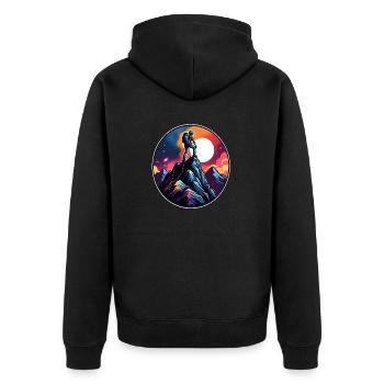 Klettern - Mond - Weltraum - Unisex Premium Bio Zip Hoodie - Schwarz - Hinten - Nico (187cm)