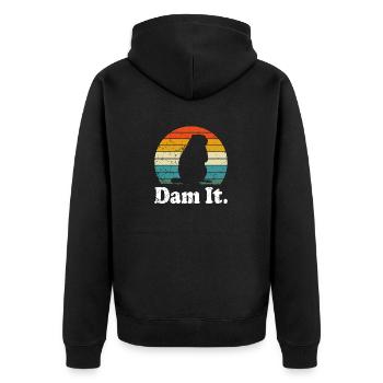 Dam It Biber, Waldläufer, lustiges Tier - Unisex Premium Bio Zip Hoodie - Schwarz - Hinten - Nico (187cm)