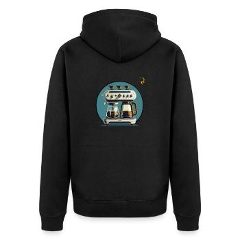 MEHR KAFFEE! - Unisex Premium Bio Zip Hoodie - Schwarz - Hinten - Nico (187cm)