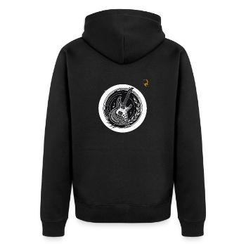 MEIN MUSIKLABEL - Unisex Premium Bio Zip Hoodie - Schwarz - Hinten - Nico (187cm)