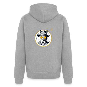 KATZENARTIGER STIL - Unisex Premium Bio Zip Hoodie - Grau meliert - Hinten - Nico (187cm)