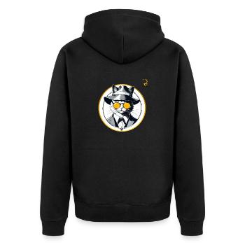 KATZENARTIGER STIL - Unisex Premium Bio Zip Hoodie - Schwarz - Hinten - Nico (187cm)