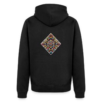 losange floral bleu et rose inspiré d'art russe - Veste à capuche bio Premium Unisexe - noir - Dos - Nico (187cm)