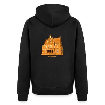 Hôtel de ville de Stolzenau, Nienburg Weser, Basse-Saxe - Veste à capuche bio Premium Unisexe - noir - Dos - Nico (187cm)