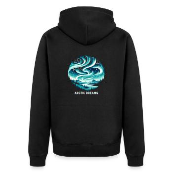 Arktisches Flüstern - Unisex Premium Bio Zip Hoodie - Schwarz - Hinten - Nico (187cm)