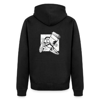 Kaffeejunkie: Lustiges Design für Coffee-to-Go - Unisex Premium Bio Zip Hoodie - Schwarz - Hinten - Nico (187cm)