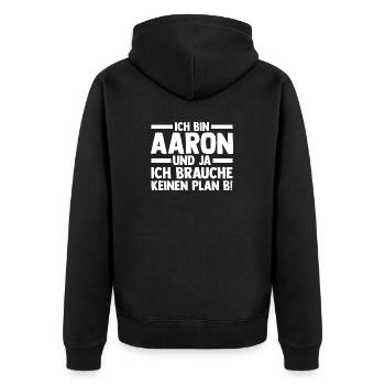 Vorname Aaron - Unisex Premium Bio Zip Hoodie - Schwarz - Hinten - Nico (187cm)
