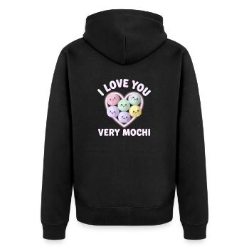 Exprimer l’amour à travers le mochi - Veste à capuche bio Premium Unisexe - noir - Dos - Nico (187cm)