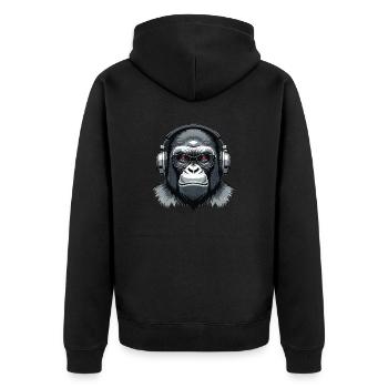 Gorilla with Headphones - Unisex Premium Bio Zip Hoodie - Schwarz - Hinten - Nico (187cm)