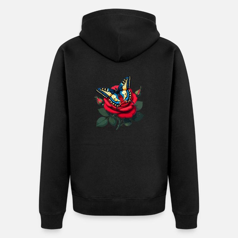 Machaon sur rose rouge - Veste à capuche bio Premium Unisexe - noir